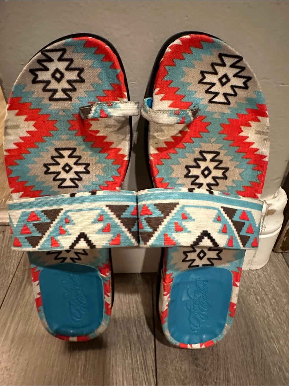 Stuart Weitzman Theodora & Callum Aztec Linen sandals